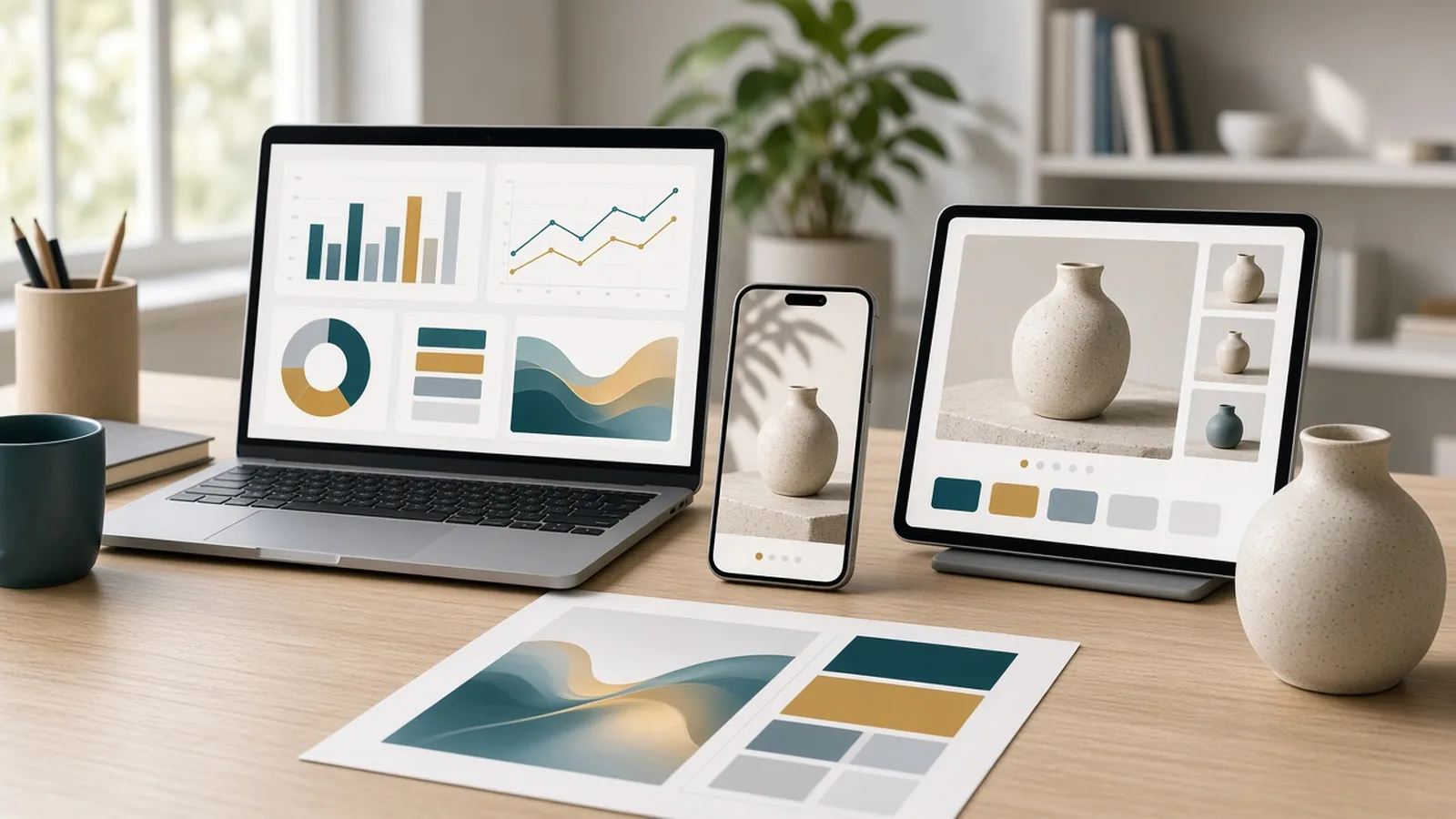 One consistent visual system across a dashboard, a social ad, a product page and brand guidelines